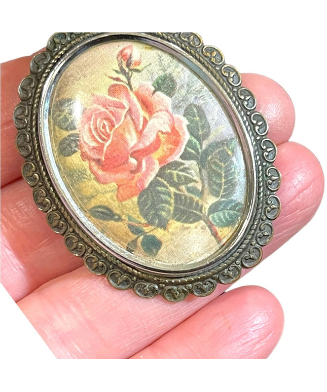 Art Deco Antique TLM England Flower metal cameo style brooch