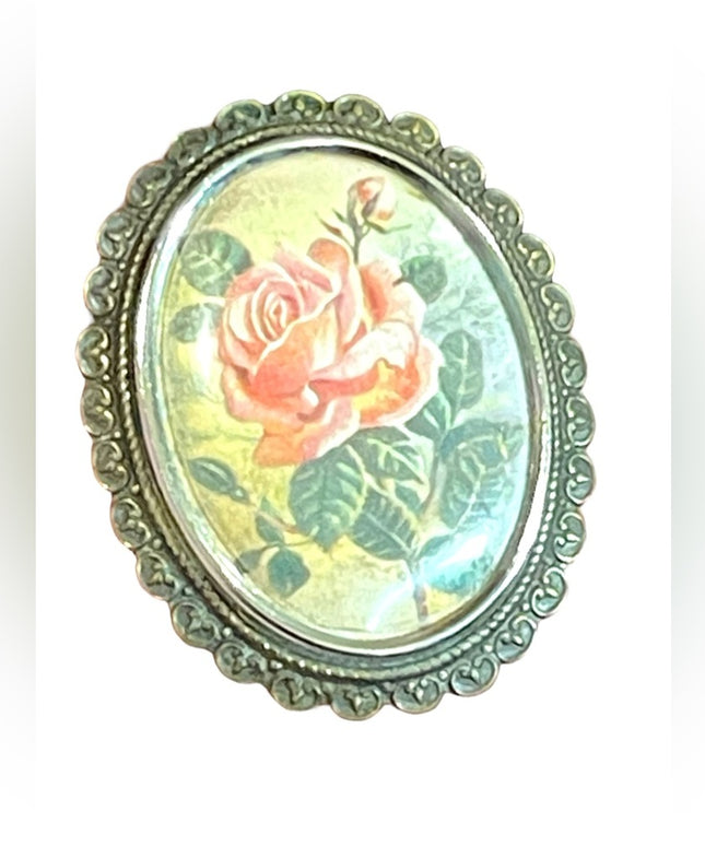 Art Deco Antique TLM England Flower metal cameo style brooch