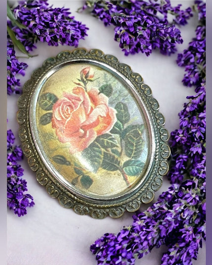 Art Deco Antique TLM England Flower metal cameo style brooch