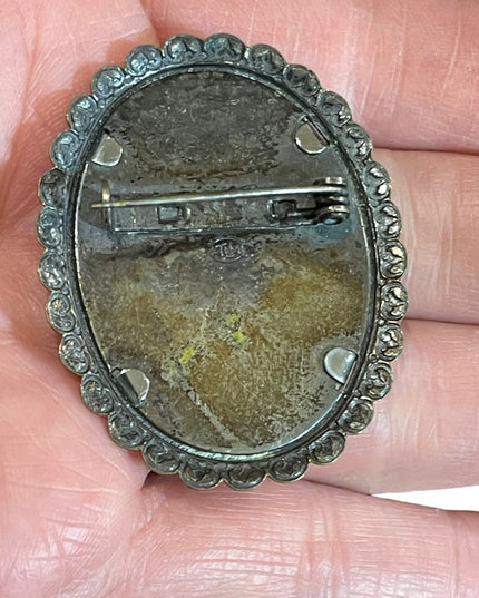 Art Deco Antique TLM England Flower metal cameo style brooch