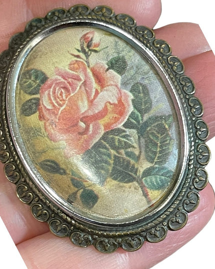 Art Deco Antique TLM England Flower metal cameo style brooch