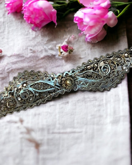 Antique sterling silver filagree bar brooch