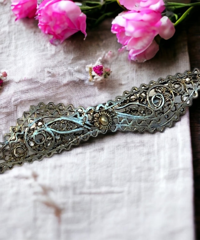 Antique sterling silver filagree bar brooch