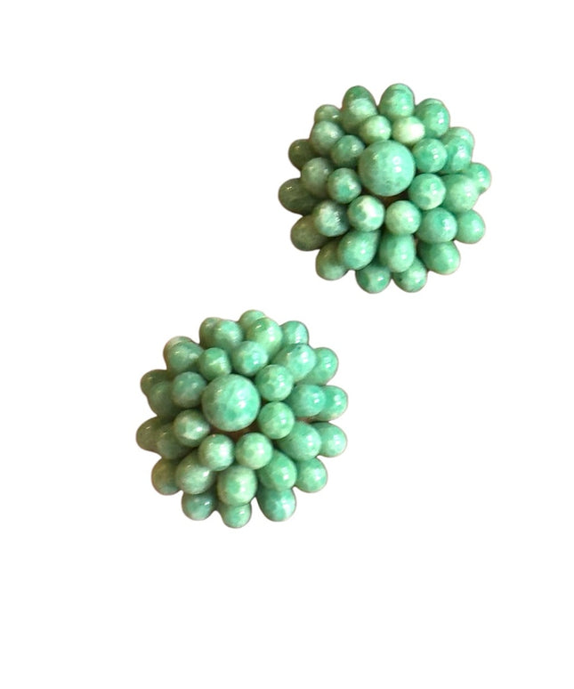 Vintage CZECH Green Beaded screw back Earrings