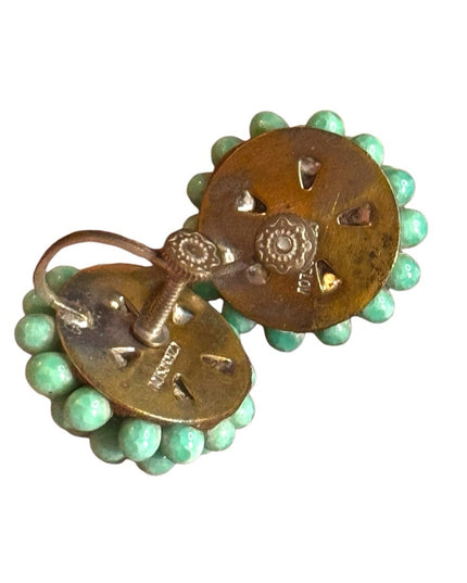 Vintage CZECH Green Beaded screw back Earrings