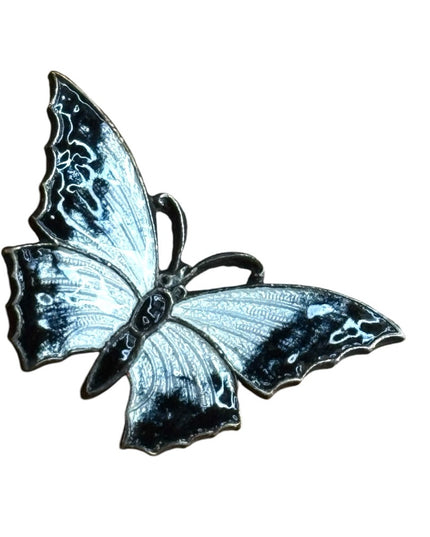 Elegant Antique Stratnoil Black White enamel Butterfly Brooch