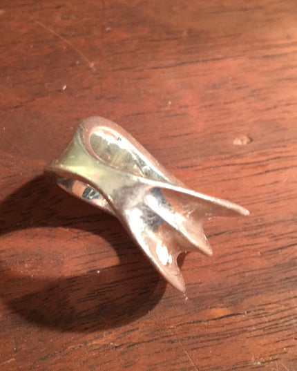 Vintage sterling silver hand forged 1950s modernist chunky ring
