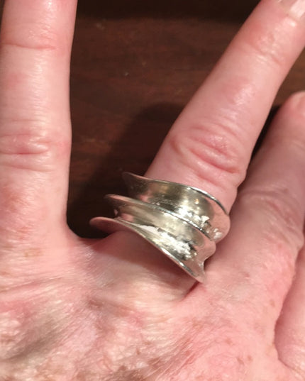 Vintage sterling silver hand forged 1950s modernist chunky ring