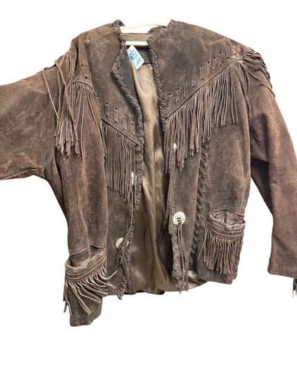 Stunning Heavy Brown Leather Suede Fringe Coat 1970s Southwestern Navajo
