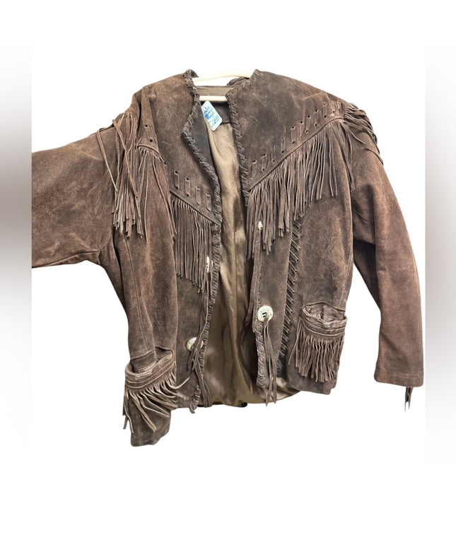 Stunning Heavy Brown Leather Suede Fringe Coat 1970s Southwestern Navajo