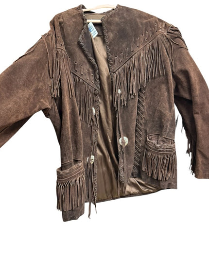 Stunning Heavy Brown Leather Suede Fringe Coat 1970s Southwestern Navajo