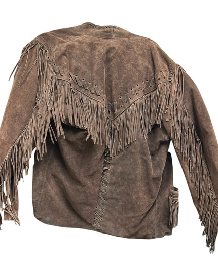Stunning Heavy Brown Leather Suede Fringe Coat 1970s Southwestern Navajo