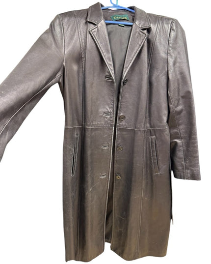 Vintage 2000s Danier Mid Length black leather Belted Coat