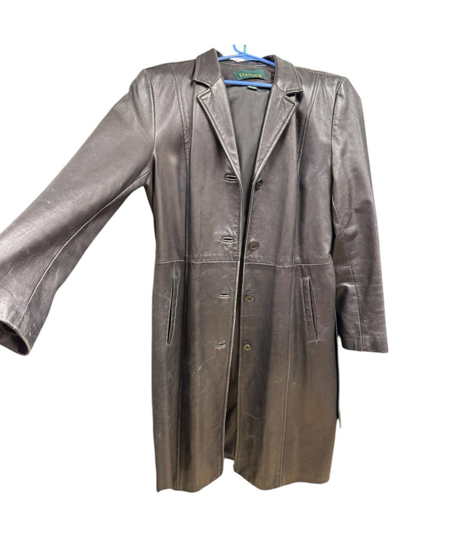 Vintage 2000s Danier Mid Length black leather Belted Coat