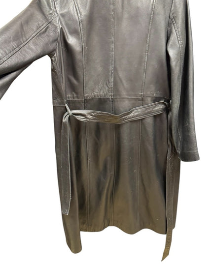 Vintage 2000s Danier Mid Length black leather Belted Coat