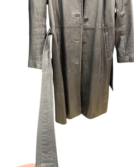 Vintage 2000s Danier Mid Length black leather Belted Coat
