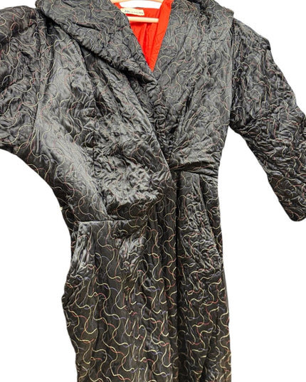 Vintage 1940s Morsam Black & Red Fancy Quilted Full Length Robe