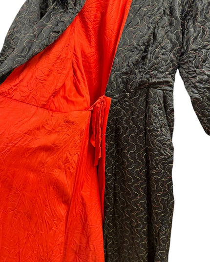 Vintage 1940s Morsam Black & Red Fancy Quilted Full Length Robe