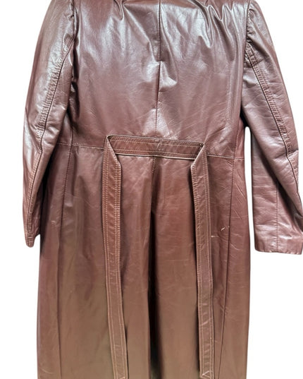 Vintage 1970s Brown Leather Attic Leather Coat /Coyote Fur Collar