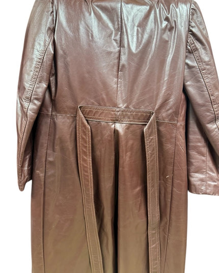 Vintage 1970s Brown Leather Attic Leather Coat /Coyote Fur Collar