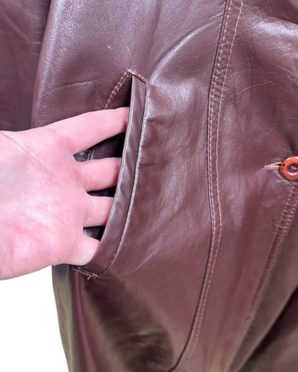 Vintage 1970s Brown Leather Attic Leather Coat /Coyote Fur Collar
