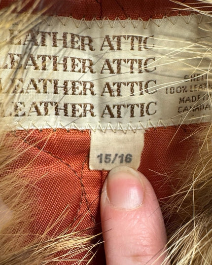 Vintage 1970s Brown Leather Attic Leather Coat /Coyote Fur Collar