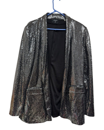 Tahari Sequin Jazzy Stunning Sparkle Blazer Silver Metalic