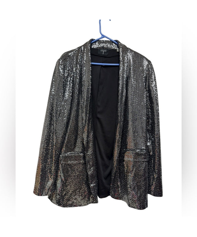 Tahari Sequin Jazzy Stunning Sparkle Blazer Silver Metalic