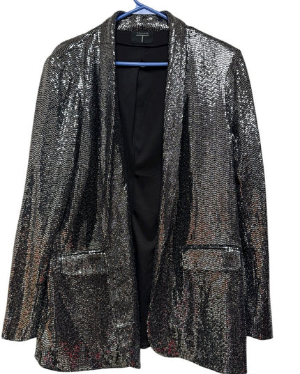 Tahari Sequin Jazzy Stunning Sparkle Blazer Silver Metalic