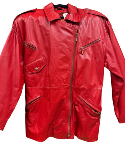Stunning 1980s Danier Red Leather Zippered Jacket