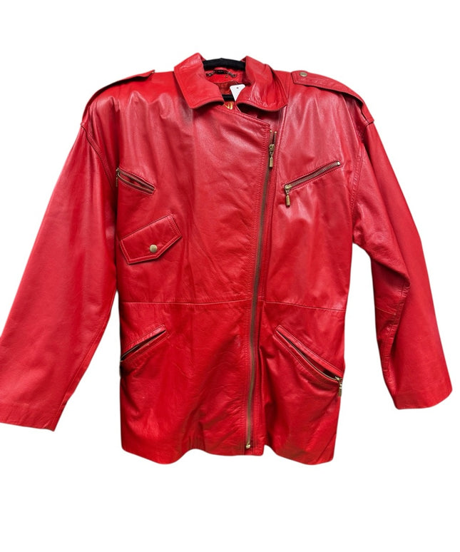 Stunning 1980s Danier Red Leather Zippered Jacket