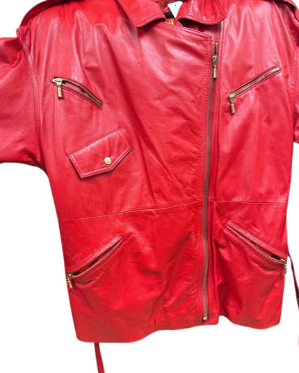 Stunning 1980s Danier Red Leather Zippered Jacket