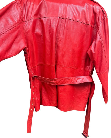 Stunning 1980s Danier Red Leather Zippered Jacket