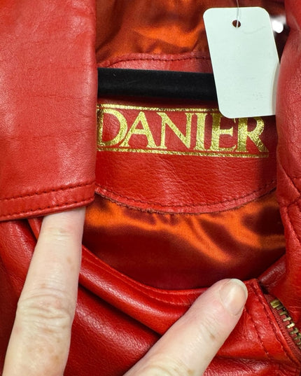 Stunning 1980s Danier Red Leather Zippered Jacket
