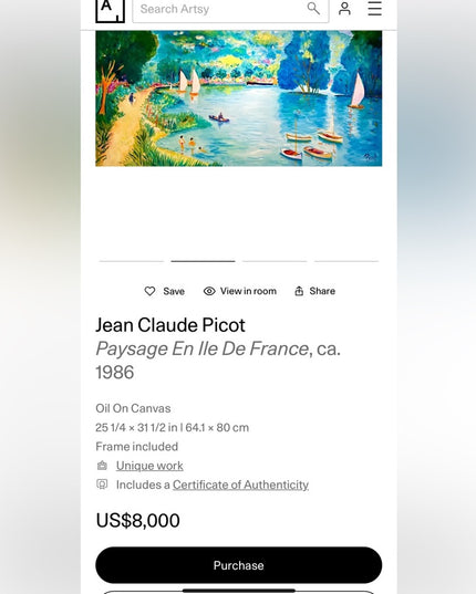- Jean Claude Picot Signed gallery canvas Oil  painting Canotage Sur Le La…