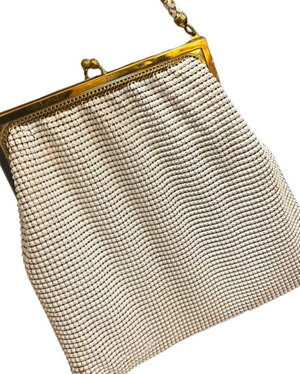 Vintage White Deco Chain Mail metal 1940s Whiting & Davis evening bag we…