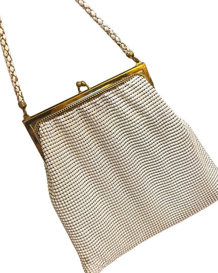 Vintage White Deco Chain Mail metal 1940s Whiting & Davis evening bag we…