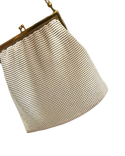 Vintage White Deco Chain Mail metal 1940s Whiting & Davis evening bag we…