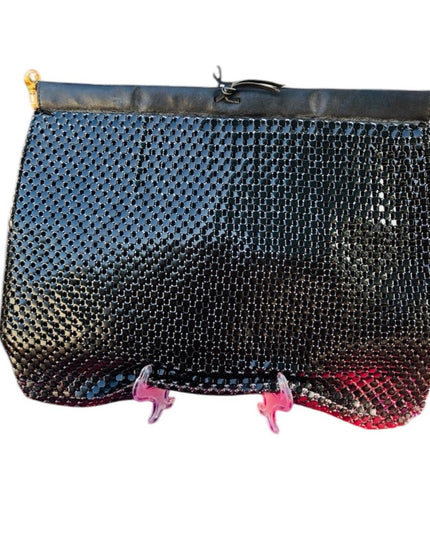 Vintage Whiting & Davis Large Black metal clutch