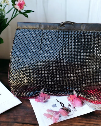 Vintage Whiting & Davis Large Black metal clutch