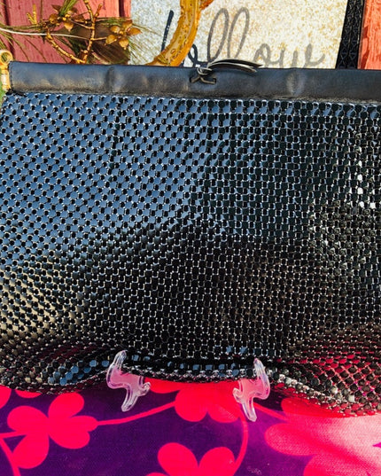 Vintage Whiting & Davis Large Black metal clutch