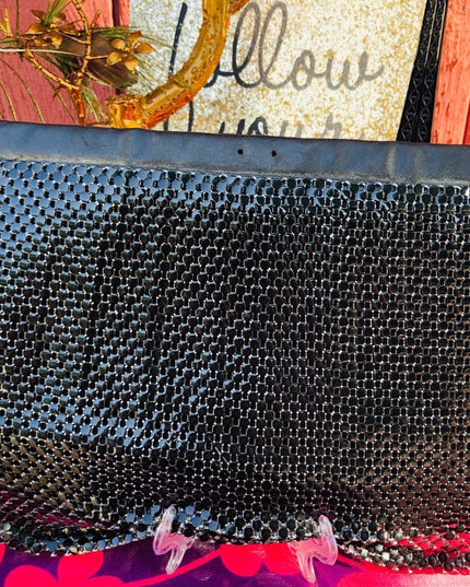 Vintage Whiting & Davis Large Black metal clutch