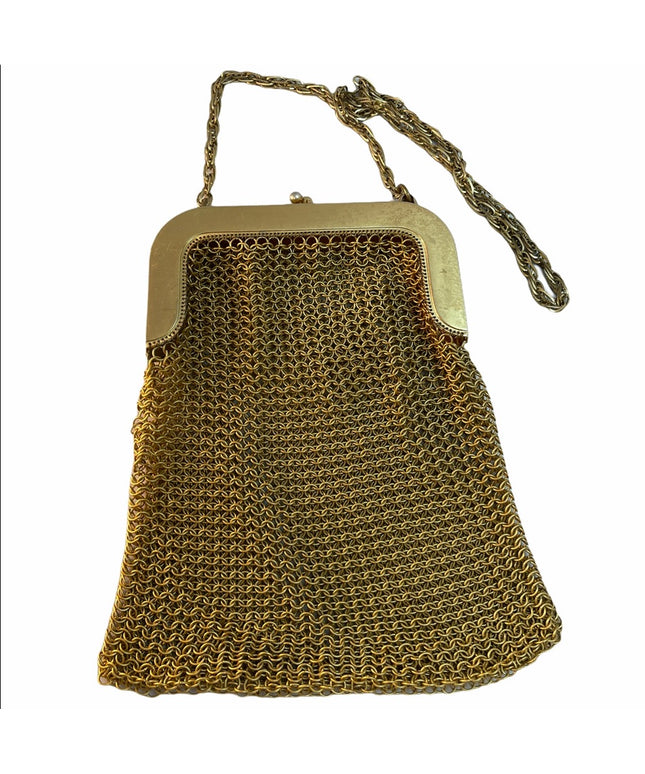 - Antique Whiting & Davis Gold brass chain mail bag