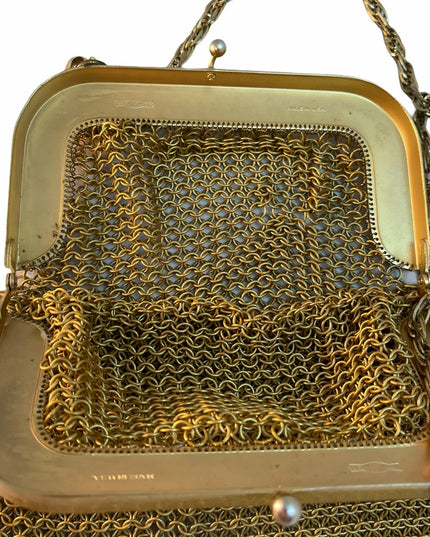 - Antique Whiting & Davis Gold brass chain mail bag