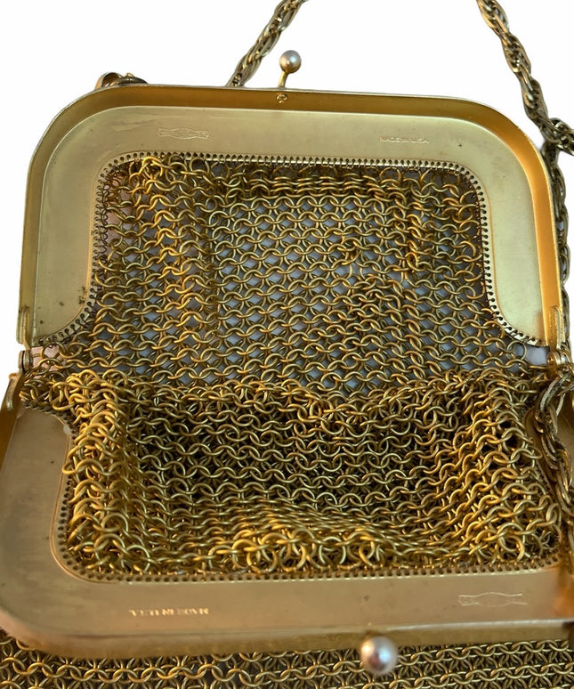 - Antique Whiting & Davis Gold brass chain mail bag