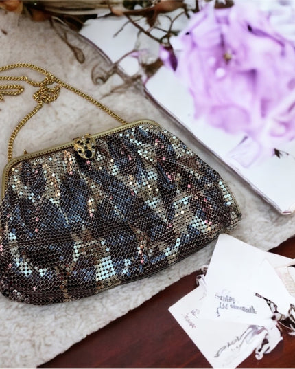 Vintage Whiting & Davis Leopard metal mesh purse chain mail