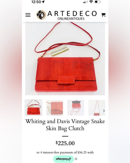 Vintage Whiting & Davis Elegant Red genuine snakeskin Clutch shoulder bag