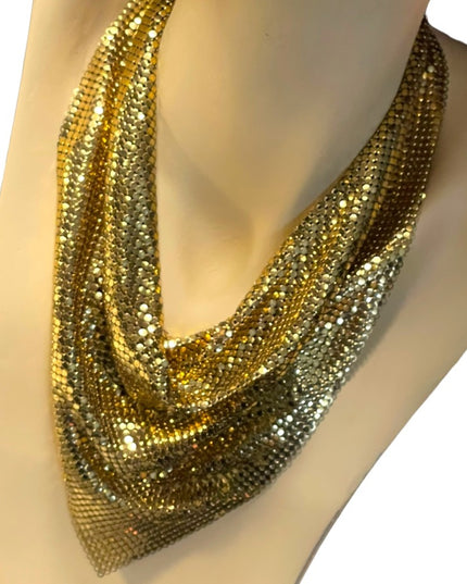 Vintage 1960 Gold metal mesh chain mail Whiting & Davis bib necklace