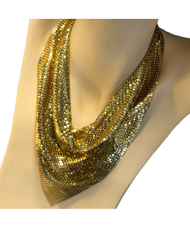 Vintage 1960 Gold metal mesh chain mail Whiting & Davis bib necklace