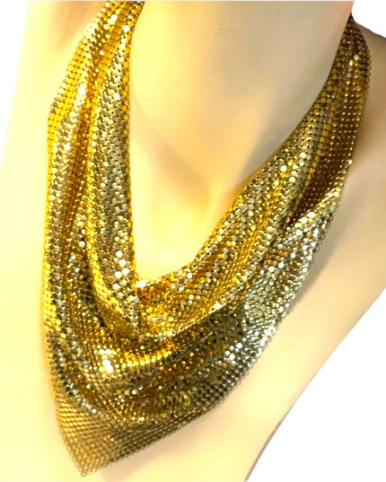 Vintage 1960 Gold metal mesh chain mail Whiting & Davis bib necklace